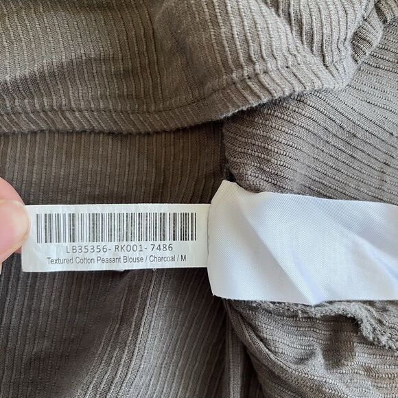 Quince Women's Top Med Textured Organic Cotton Peasant Blouse Charcoal Gray - Picture 15 of 16